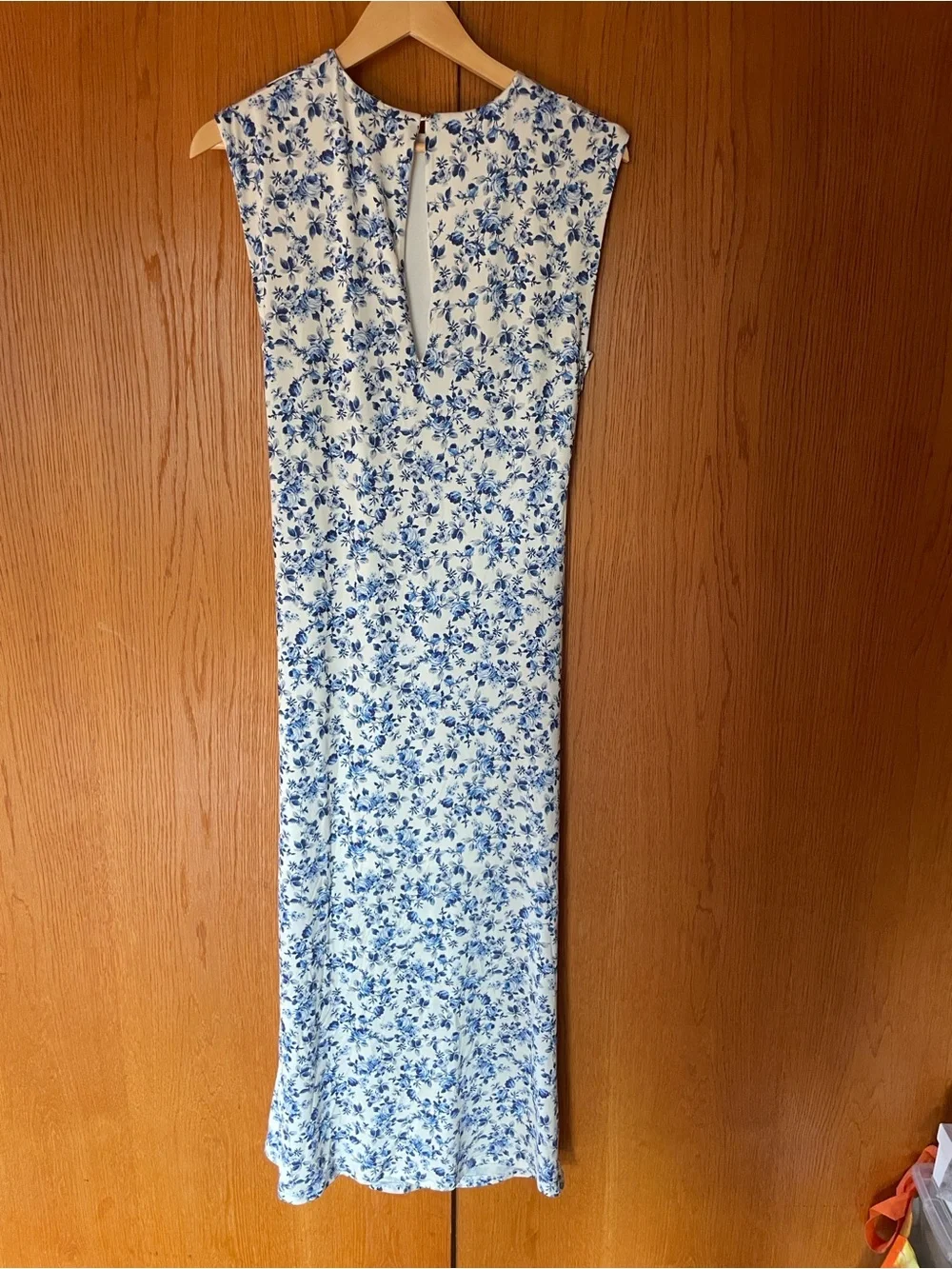NWT Maje White and Blue Floral Sleeveless Ruched Maxi Dress Size 42 (US 10)